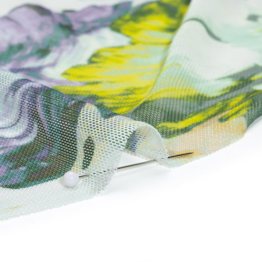 Polyester Stretch Mesh - Yellow, Olive and Navy Floral - Designer Deadstock - Detail