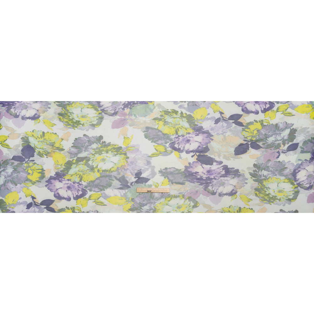 Polyester Stretch Mesh - Yellow, Olive and Navy Floral - Designer Deadstock - Full