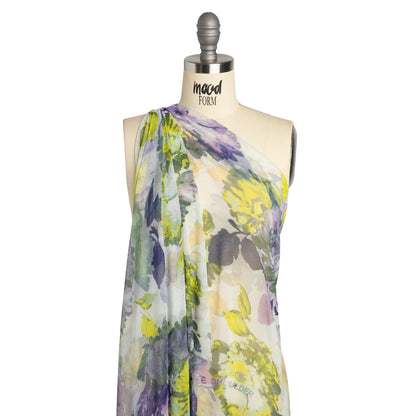 Polyester Stretch Mesh - Yellow, Olive and Navy Floral - Designer Deadstock