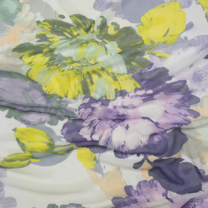 Polyester Stretch Mesh - Yellow, Olive and Navy Floral - Designer Deadstock