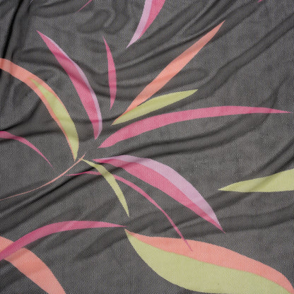Polyester Stretch Mesh - Black, Hot Pink and Lime Green Leaf Party - Designer Deadstock