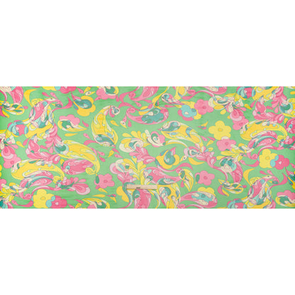 Polyester Stretch Mesh Print - Pink, Yellow and Green Retro Florals and Paisley - Designer Deadstock
