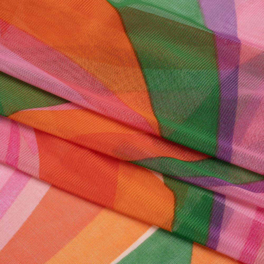Stretch Polyester Mesh - Orange, Green and Pink Retro Abstract - Designer Deadstock