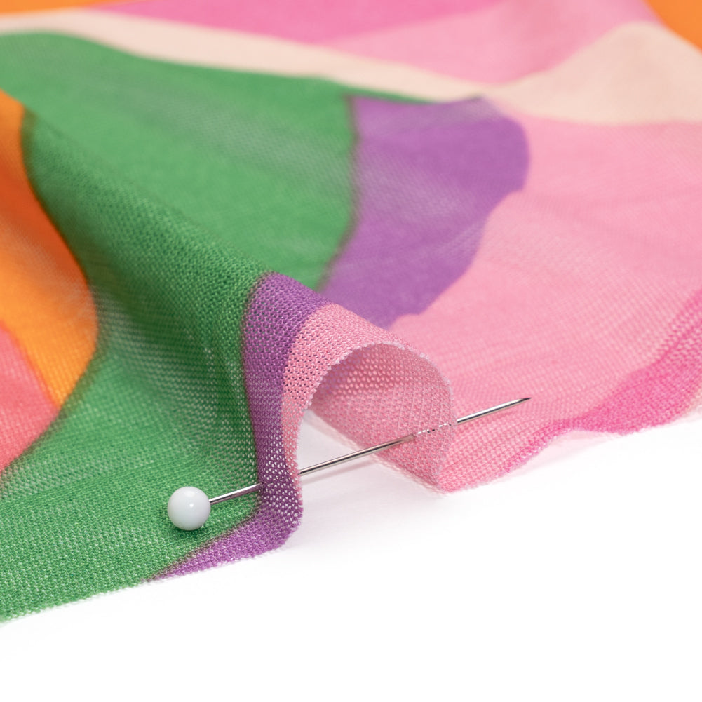 Stretch Polyester Mesh - Orange, Green and Pink Retro Abstract - Designer Deadstock