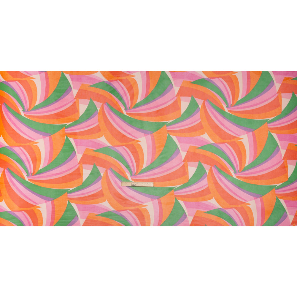 Stretch Polyester Mesh - Orange, Green and Pink Retro Abstract - Designer Deadstock