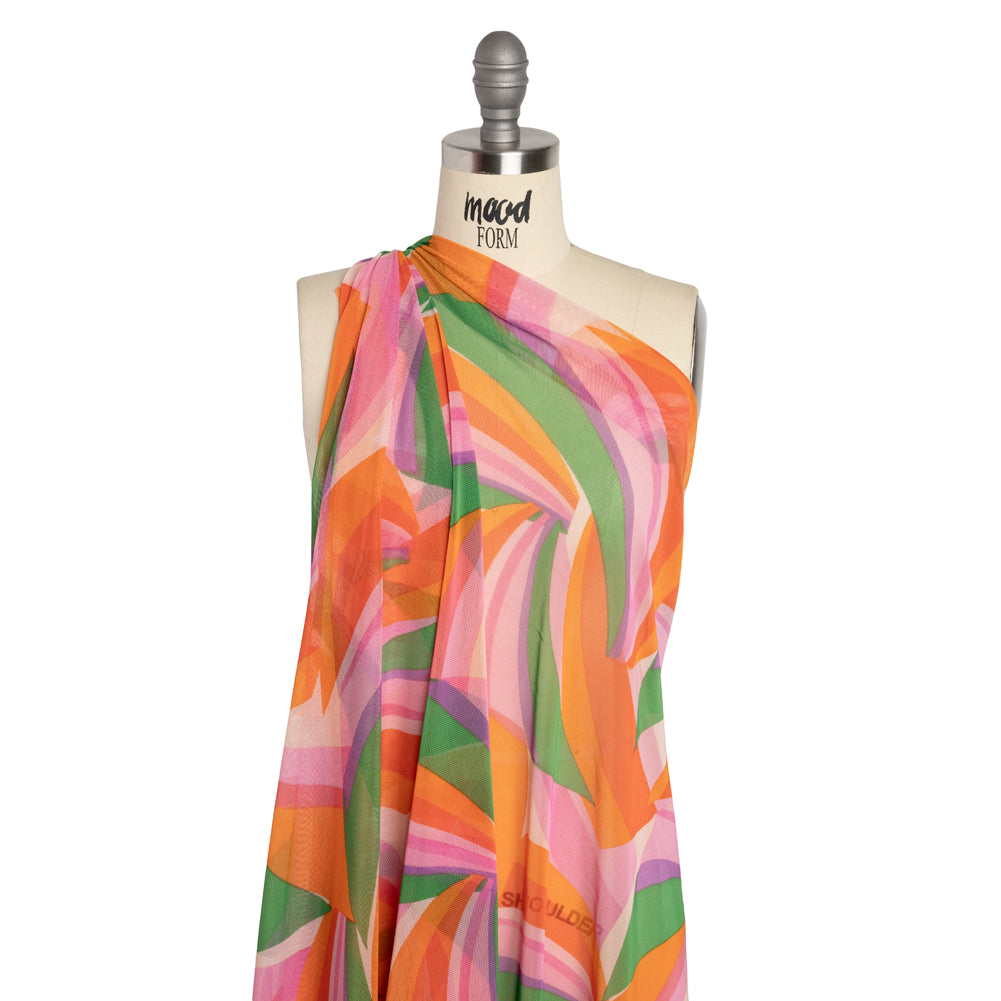 Stretch Polyester Mesh - Orange, Green and Pink Retro Abstract - Designer Deadstock