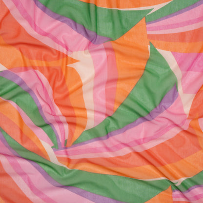 Stretch Polyester Mesh - Orange, Green and Pink Retro Abstract - Designer Deadstock