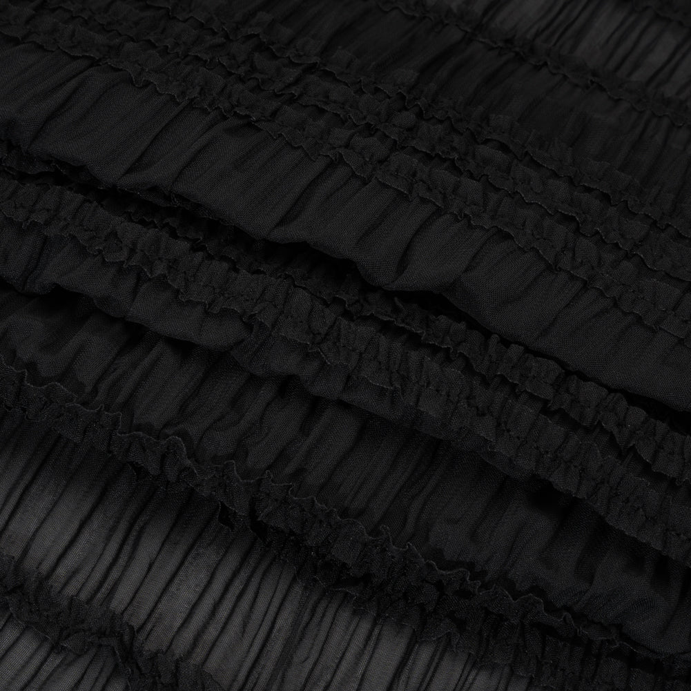 Ruched and Ruffled Sheer Polyester Woven - Black - Designer Deadstock