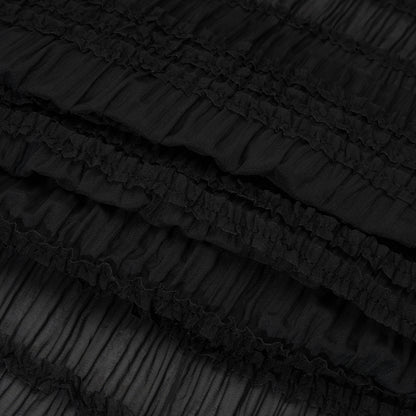 Ruched and Ruffled Sheer Polyester Woven - Black - Designer Deadstock
