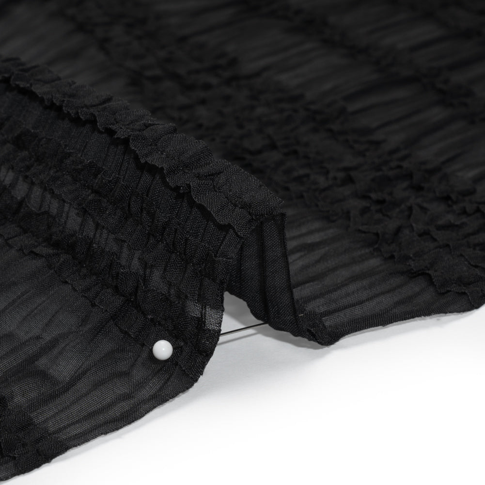 Ruched and Ruffled Sheer Polyester Woven - Black - Designer Deadstock