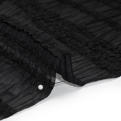 Ruched and Ruffled Sheer Polyester Woven - Black - Designer Deadstock