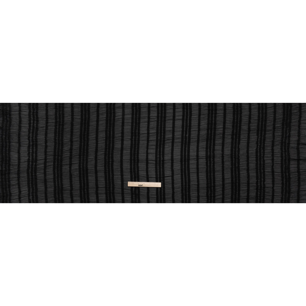 Ruched and Ruffled Sheer Polyester Woven - Black - Designer Deadstock