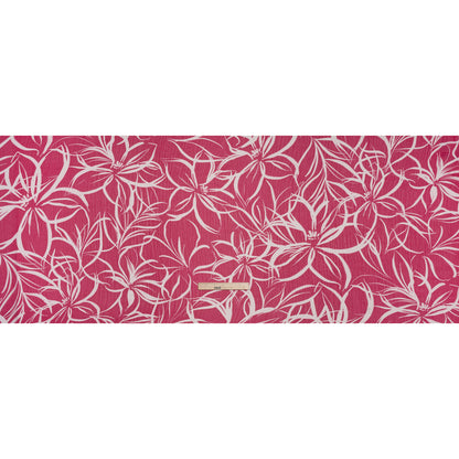 Crinkled Polyester Chiffon - Magenta and White Floral Drawings - Designer Deadstock