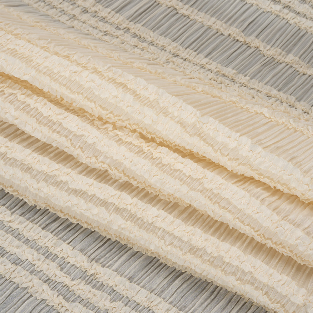 Ruched and Ruffled Sheer Polyester Woven - Cream - Designer Deadstock