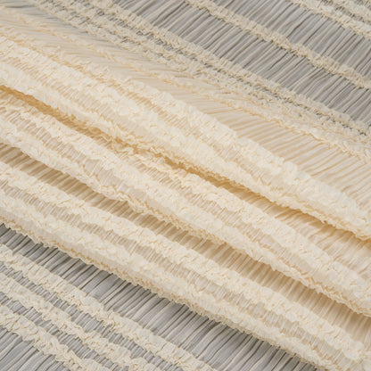 Ruched and Ruffled Sheer Polyester Woven - Cream - Designer Deadstock