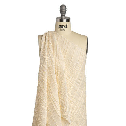 Ruched and Ruffled Sheer Polyester Woven - Cream - Designer Deadstock