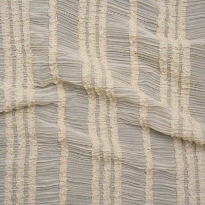 Ruched and Ruffled Sheer Polyester Woven - Cream - Designer Deadstock