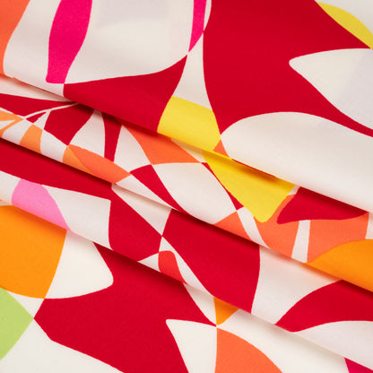 Stretch Cotton Poplin - Red, Orange and Lime Green Floral - Designer Deadstock