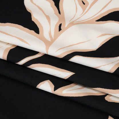 Rayon Twill - Black, Beige and White Floral - Designer Deadstock