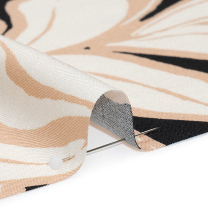 Rayon Twill - Black, Beige and White Floral - Designer Deadstock