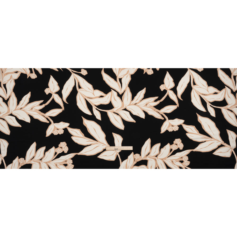 Rayon Twill - Black, Beige and White Floral - Designer Deadstock
