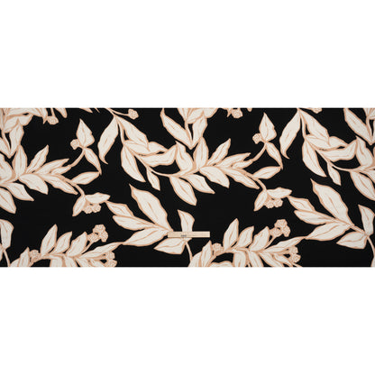 Rayon Twill - Black, Beige and White Floral - Designer Deadstock