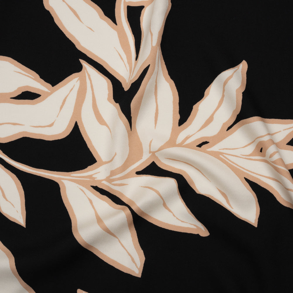 Rayon Twill - Black, Beige and White Floral - Designer Deadstock