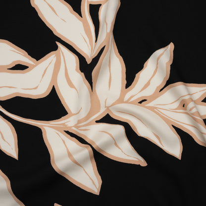 Rayon Twill - Black, Beige and White Floral - Designer Deadstock