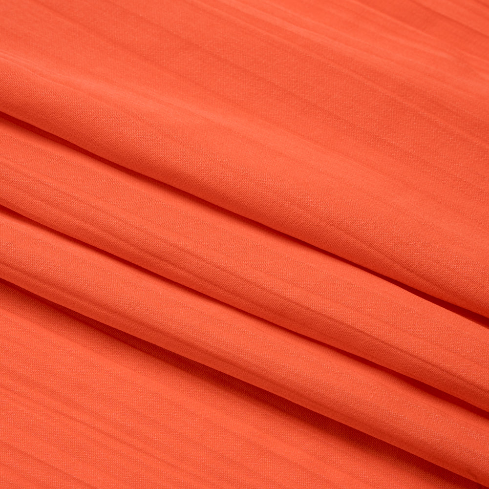 Crinkle Pleated Polyester Satin - Coral Orange - Designer Deadstock - Folded