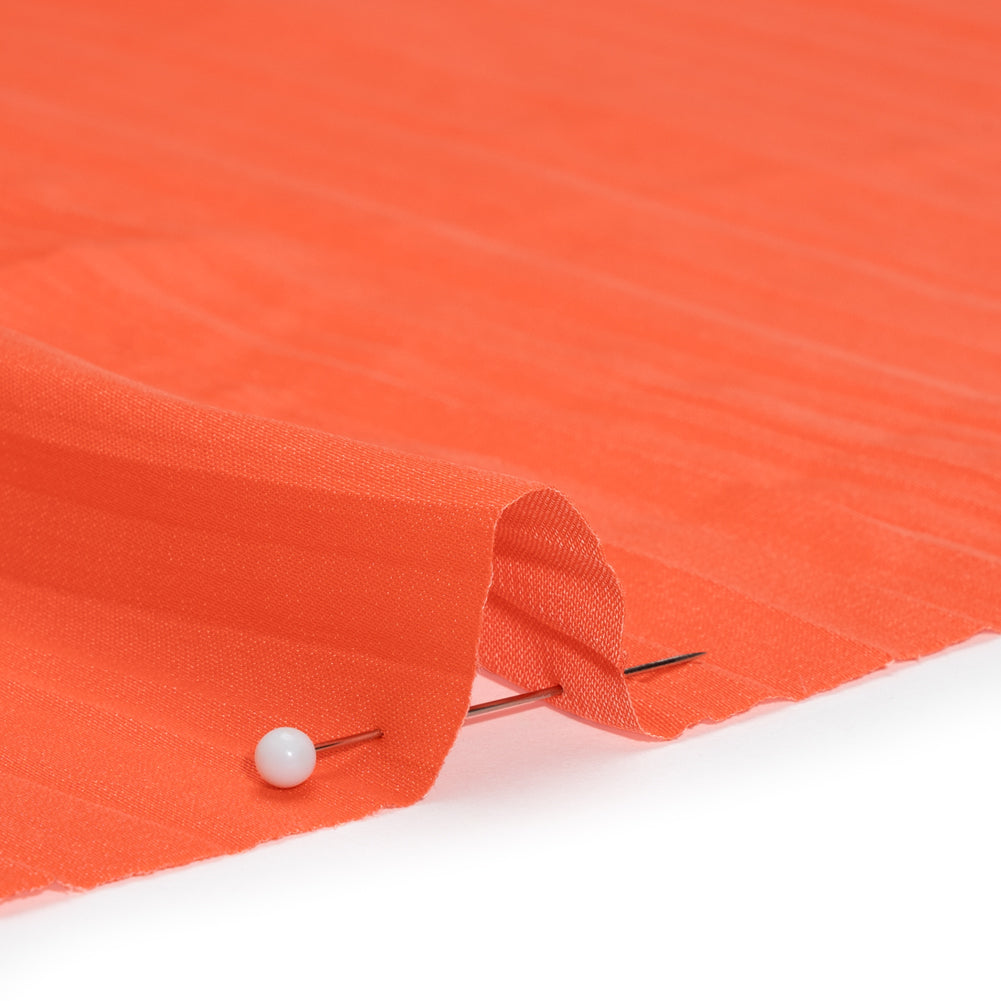 Crinkle Pleated Polyester Satin - Coral Orange - Designer Deadstock - Detail