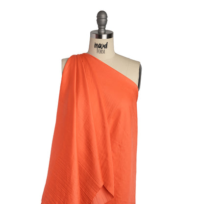 Crinkle Pleated Polyester Satin - Coral Orange - Designer Deadstock