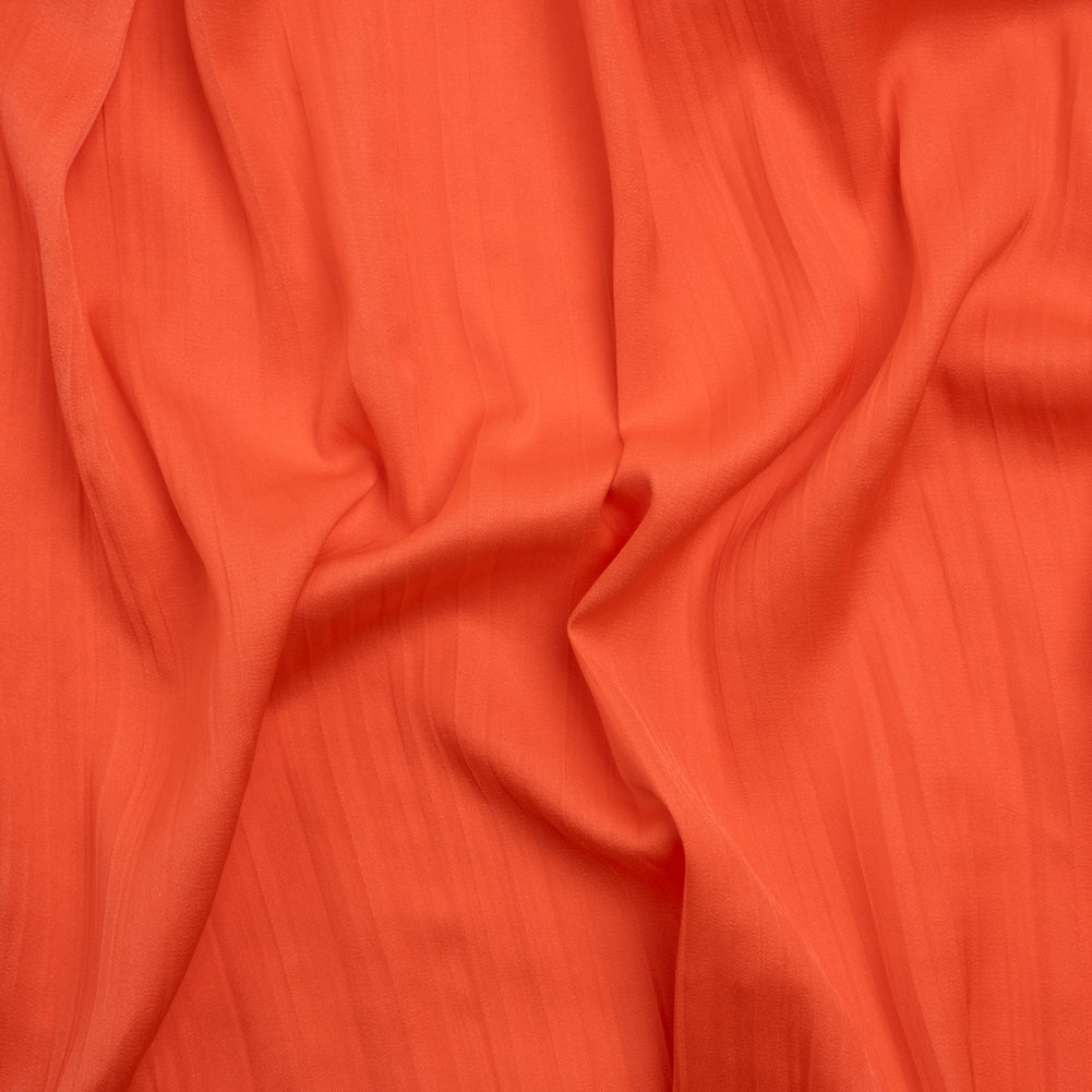 Crinkle Pleated Polyester Satin - Coral Orange - Designer Deadstock