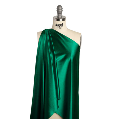 Satin-Faced Stretch Polyester Tricot - Emerald Green - Designer Deadstock