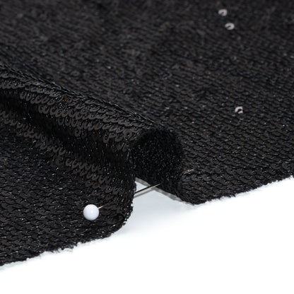 Baby Sequins Mesh - Gunmetal on Black - Designer Deadstock