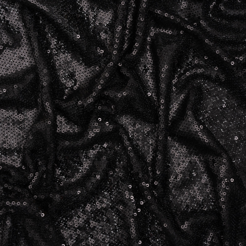 Baby Sequins Mesh - Gunmetal on Black - Designer Deadstock