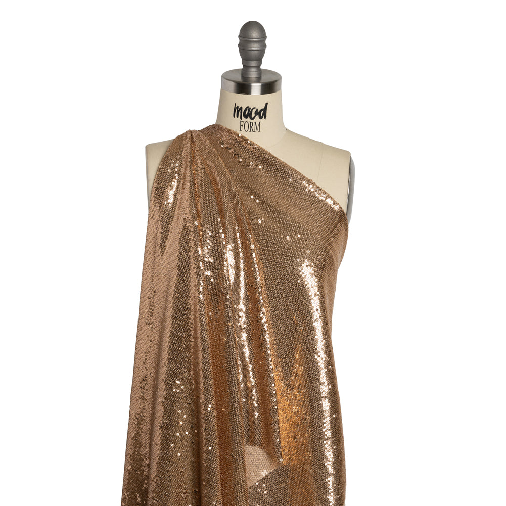 Baby Sequins Mesh - Rose Gold on Beige - Designer Deadstock