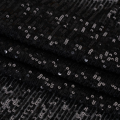 Stretch Mesh with Baby Sequin Rows - Black on Black - Designer Deadstock