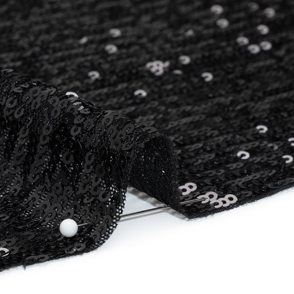 Stretch Mesh with Baby Sequin Rows - Black on Black - Designer Deadstock