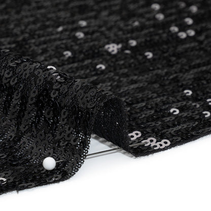 Stretch Mesh with Baby Sequin Rows - Black on Black - Designer Deadstock