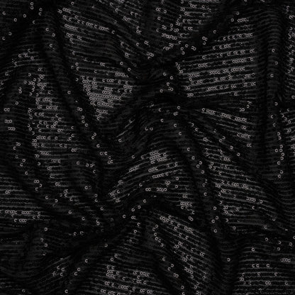 Stretch Mesh with Baby Sequin Rows - Black on Black - Designer Deadstock
