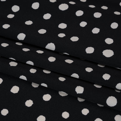 Fluid Polyester Twill - Midnight and Ivory Painted Dots - Designer Deadstock
