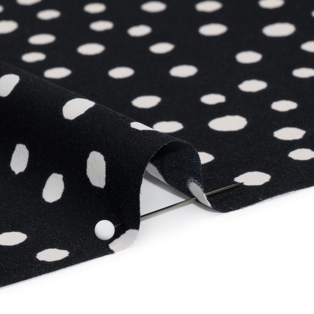 Fluid Polyester Twill - Midnight and Ivory Painted Dots - Designer Deadstock