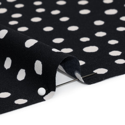 Fluid Polyester Twill - Midnight and Ivory Painted Dots - Designer Deadstock