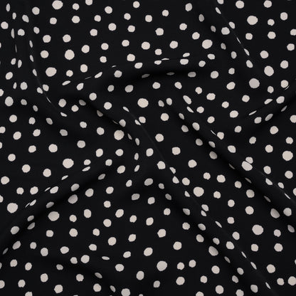 Fluid Polyester Twill - Midnight and Ivory Painted Dots - Designer Deadstock