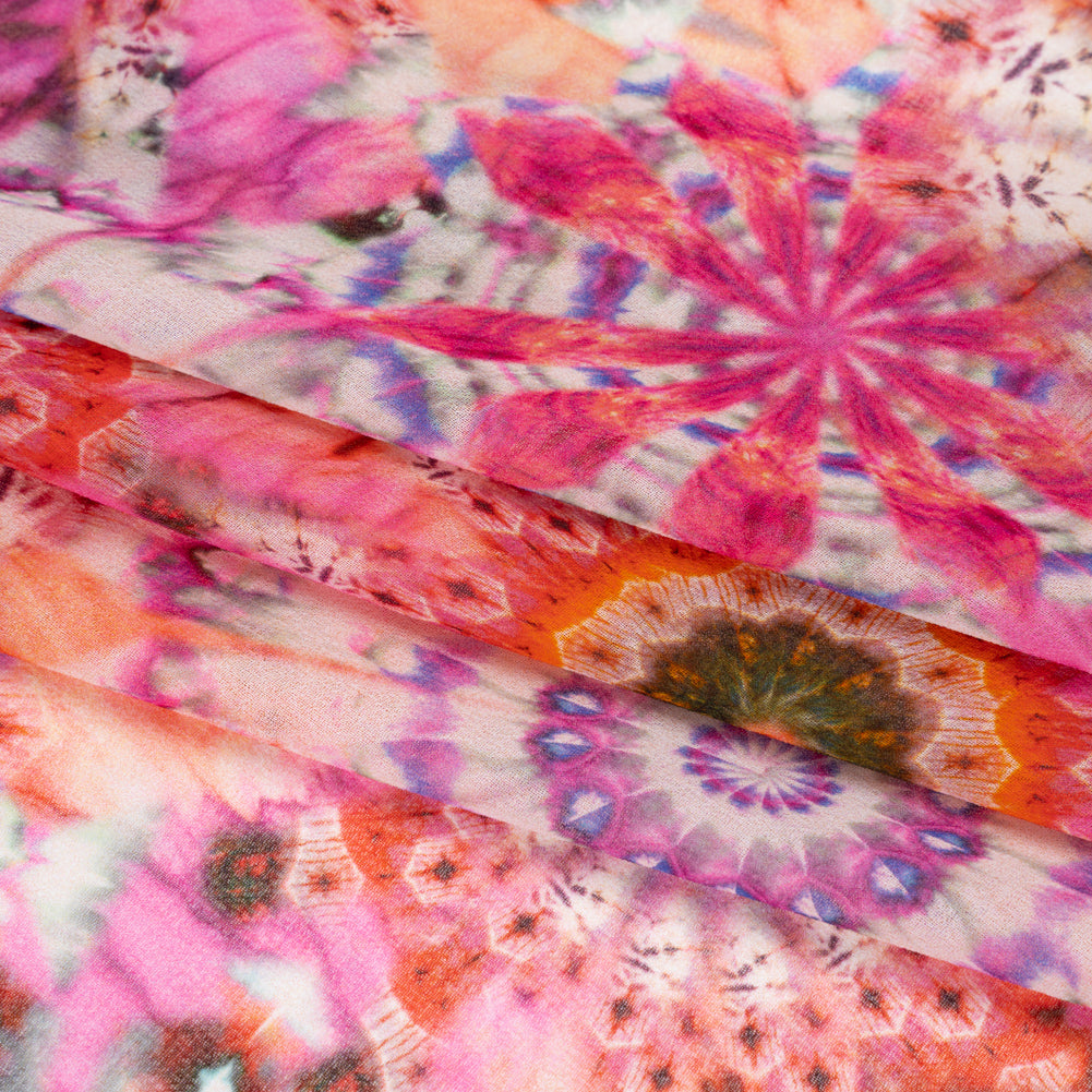 Polyester Chiffon - Pink, Red and Purple Kaleidoscope Tie Dye - Made in Italy Folded