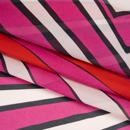 Polyester Voile Panel - Pink, Red and Cream Stripes and Hypnotic Squares - Made in Italy Folded