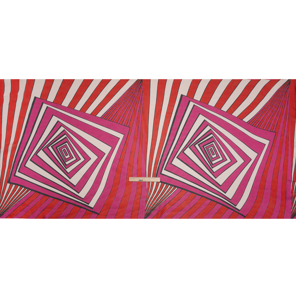 Polyester Voile Panel - Pink, Red and Cream Stripes and Hypnotic Squares - Made in Italy Full