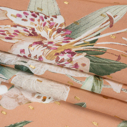 Rayon Batiste with Metallic Dots - Peach, White and Green Floral Full