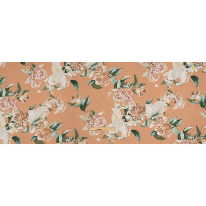 Rayon Batiste with Metallic Dots - Peach, White and Green Floral Drape