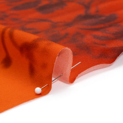 Satin-Faced Rayon Twill - Orange and Black Hazy Florals - Made in Italy Folded